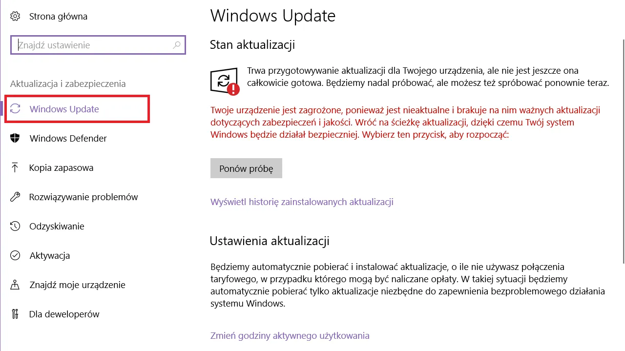Aktualizacja i zabezpieczenia - Windows Update